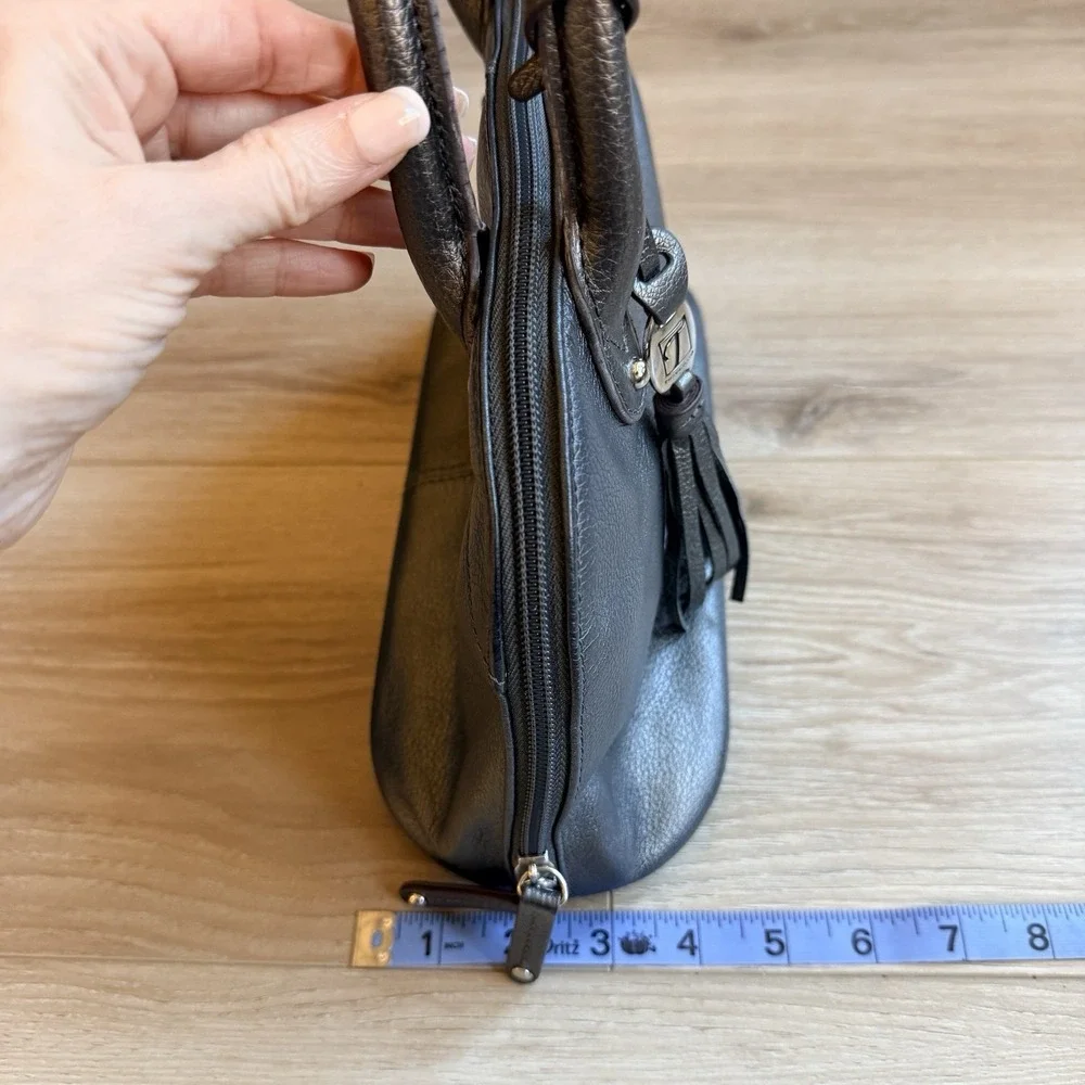 Tiganello Pewter Metallic Leather Handbag